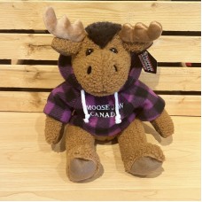 Stuffed 10" Curly Critter Moose With Purple Plaid Embroidered Moose Jaw Hoodie