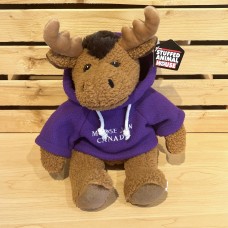 Stuffed 10" Curly Critter Moose With Purple Embroidered Moose Jaw Hoodie