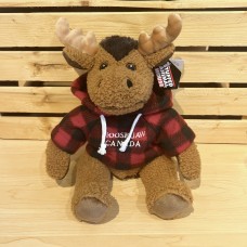 Stuffed 10" Curly Critter Moose With Red Plaid Embroidered Moose Jaw Hoodie