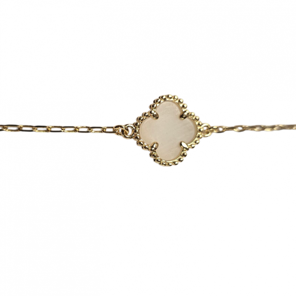 Merx Four Leaf Clover Brass Long Necklace - Gold/Black Stone #700-108 Merx Four Leaf Clover Brass Long Necklace - Gold/Black Stone #700-108