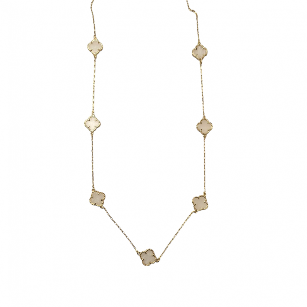 Merx Four Leaf Clover Brass Long Necklace - Gold/Black Stone #700-108 Merx Four Leaf Clover Brass Long Necklace - Gold/Black Stone #700-108