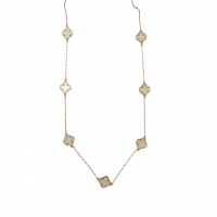 Merx Four Leaf Clover Brass Long Necklace - Gold/Black Stone #700-108