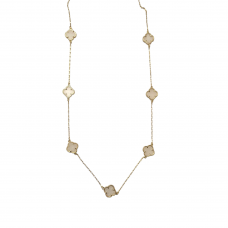 Merx Four Leaf Clover Brass Long Necklace - Gold/Black Stone #700-108 Merx Four Leaf Clover Brass Long Necklace - Gold/Black Stone #700-108