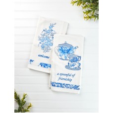 April Cornell Blue Provence Tea Party Embroidered Tea Towel
