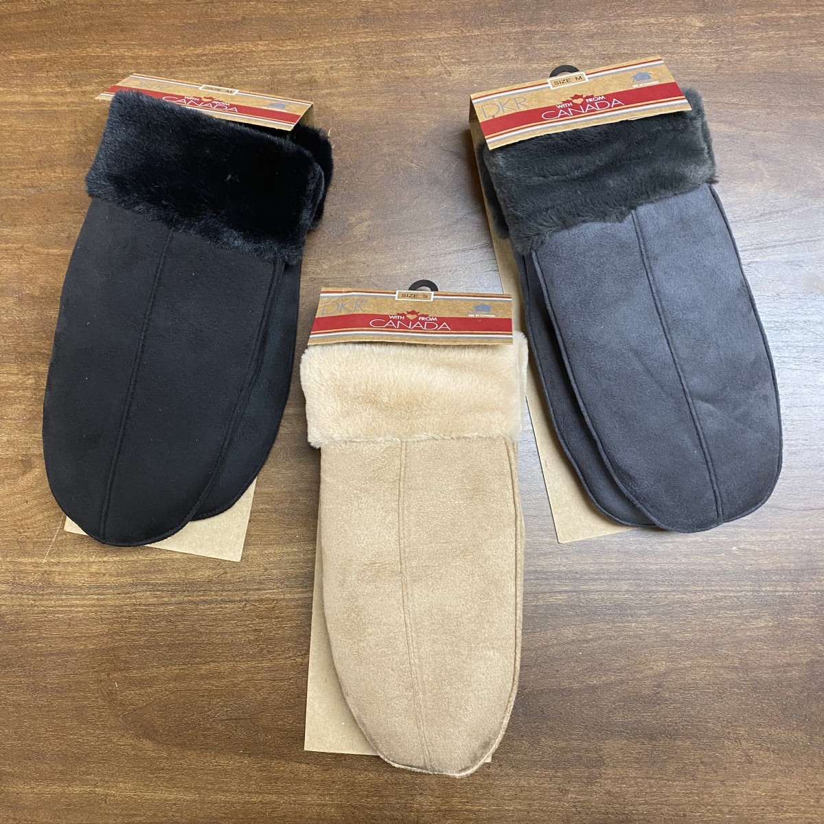 DKR & Co Ladies Mittens with Faux Fur Trim & Lining - Black/Sand/Grey