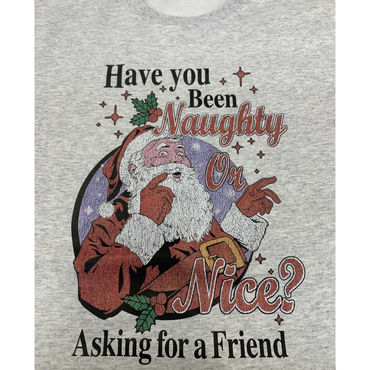 Christmas Naughty or Nice Santa Sweatshirt Ash