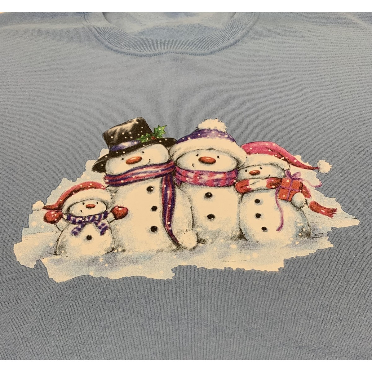 Christmas Snowman Family Sweatshirt Light Blue