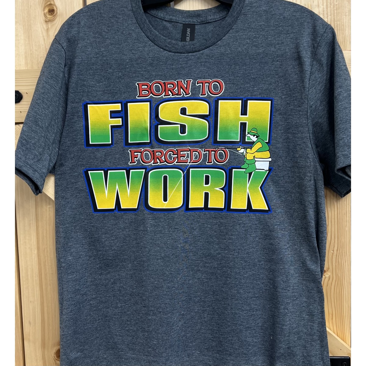 Printed Dark Heather T-Shirt Born to Fish 