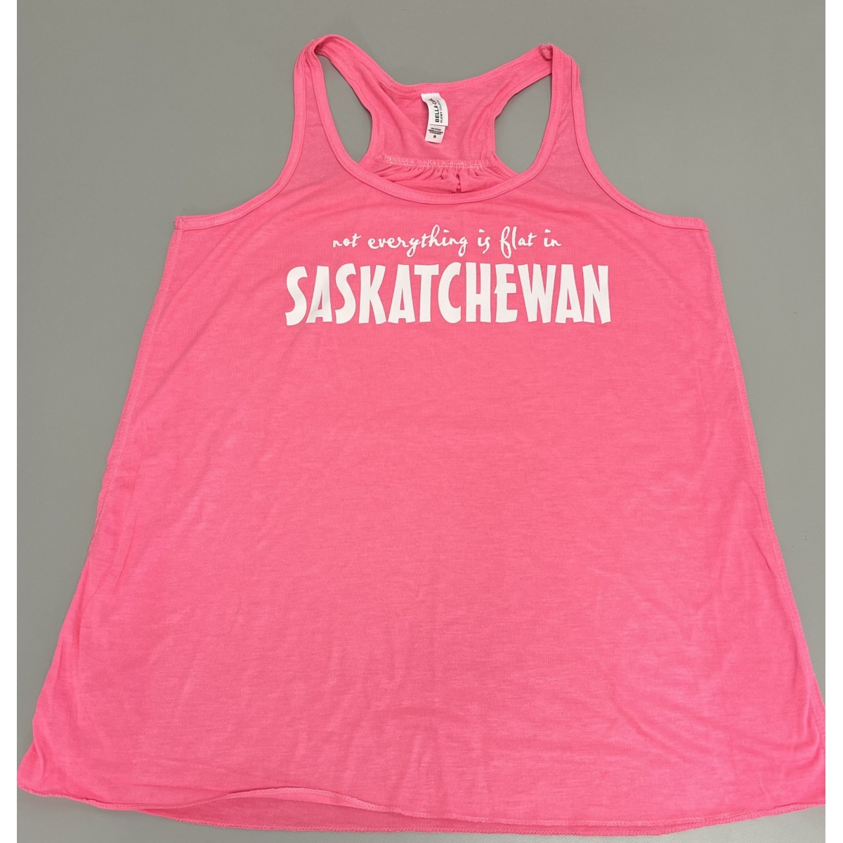Saskatchewan Flat T-Shirt Ladies Bella Flowy Tank Neon Pink