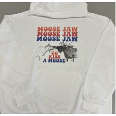 Moose Jaw Go Kiss a Moose Hoodie White Hooded Sweatshirt